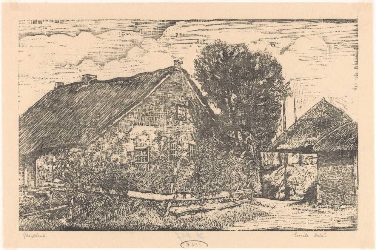 Maatila, jossa on navetta tekijältä Emilius Wilhelmus Dehé (signed by artist)