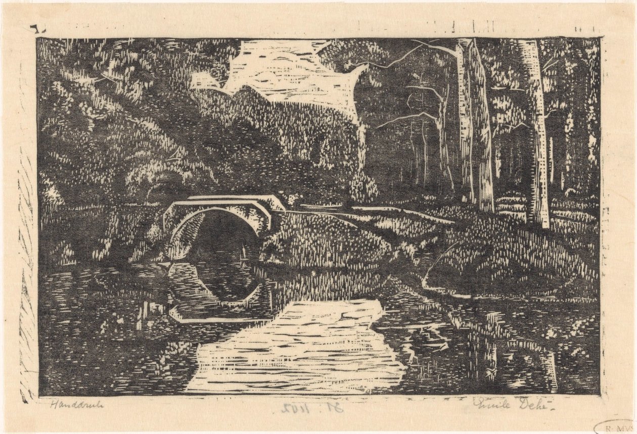 Silta kanavan yli metsässä tekijältä Emilius Wilhelmus Dehé (signed by artist)
