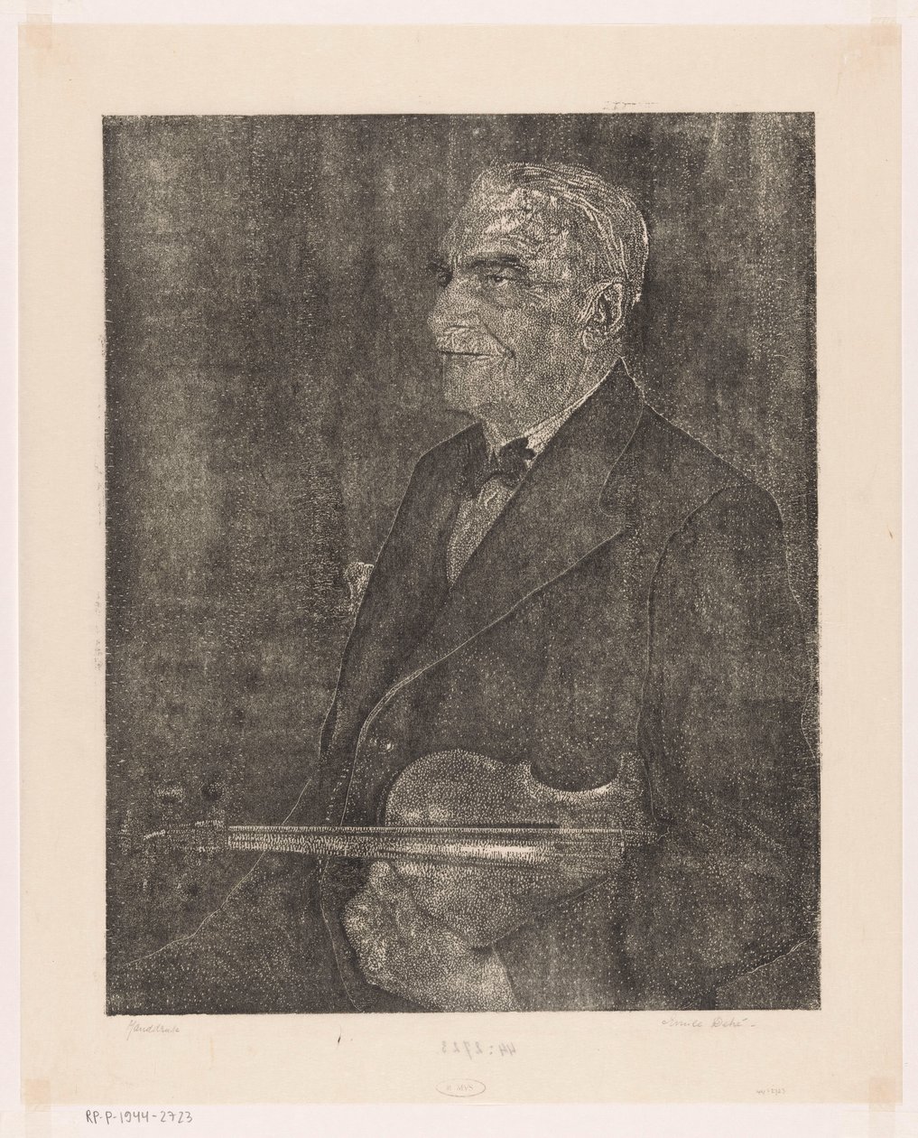 Muotokuva taiteilijan isästä viululla tekijältä Emilius Wilhelmus Dehé (signed by artist)