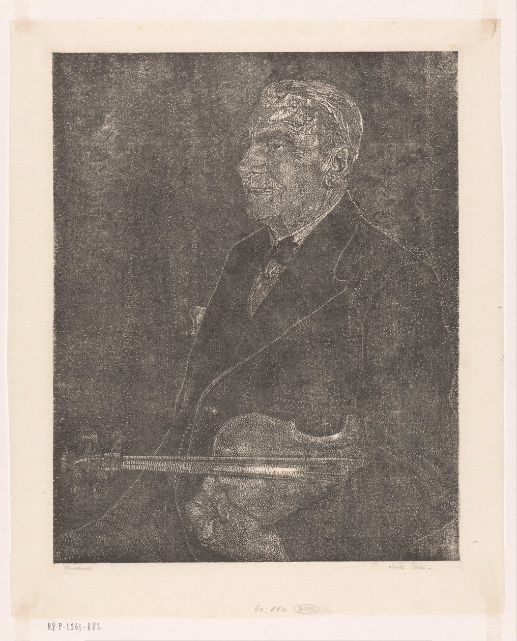 Muotokuva taiteilijan isästä viululla tekijältä Emilius Wilhelmus Dehé (signed by artist)