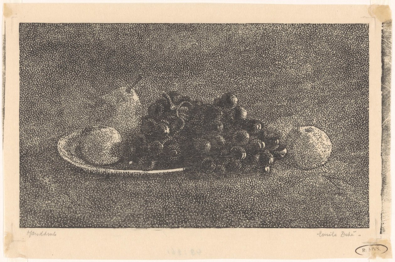 Kulho viinirypäleitä ja muita hedelmiä tekijältä Emilius Wilhelmus Dehé (signed by artist)