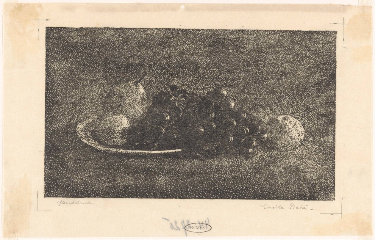Kulho viinirypäleitä ja muita hedelmiä tekijältä Emilius Wilhelmus Dehé (signed by artist)