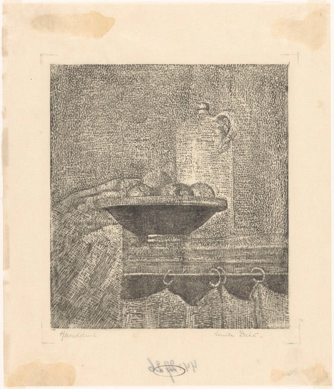 Asetelma kannulla ja hedelmäkulholla tekijältä Emilius Wilhelmus Dehé (signed by artist)