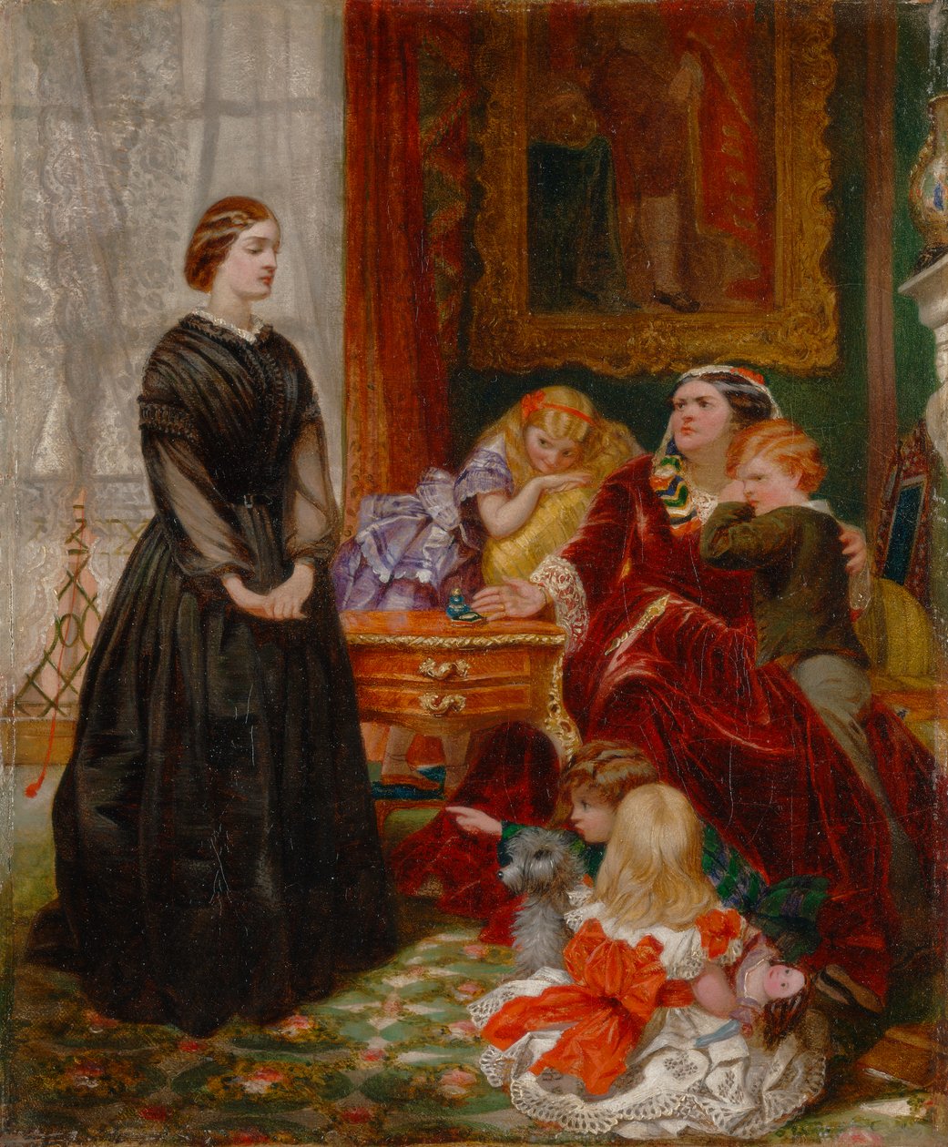 The Governess [1860, Royal Academy of Arts, Lontoo, näyttelyluettelo] tekijältä Emily Mary Osborn