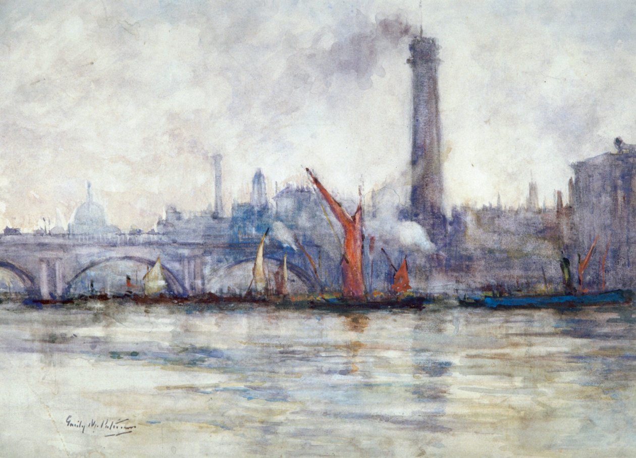 "Waterloon silta ja Pyhän Paavalin kirkko penkereeltä", n. 1875-1934 tekijältä Emily Murray Paterson