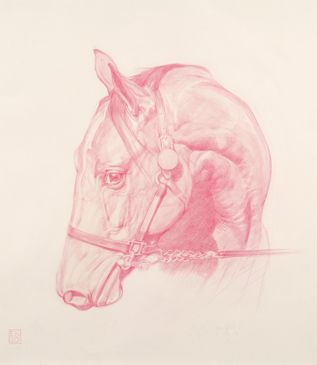 Muotokuvapää, 2010 (punainen liitu paperille) tekijältä Emma Kennaway