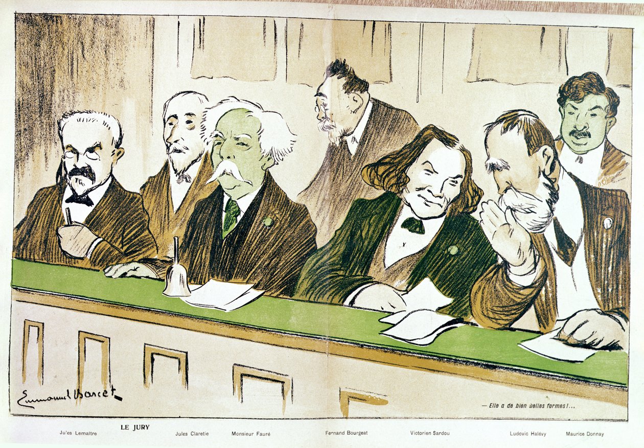 Karikatyyri Gabriel Fauresta (1845-1924), joka johtaa konservatorion tuomaristoa, "L