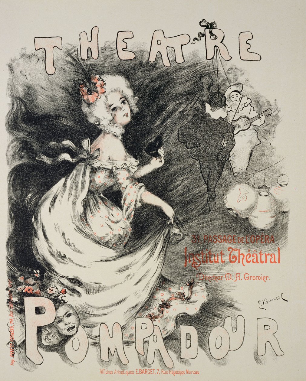 Jäljennös Pompadour-teatterin julisteesta, Institut Theatral. tekijältä Emmanuel Barcet