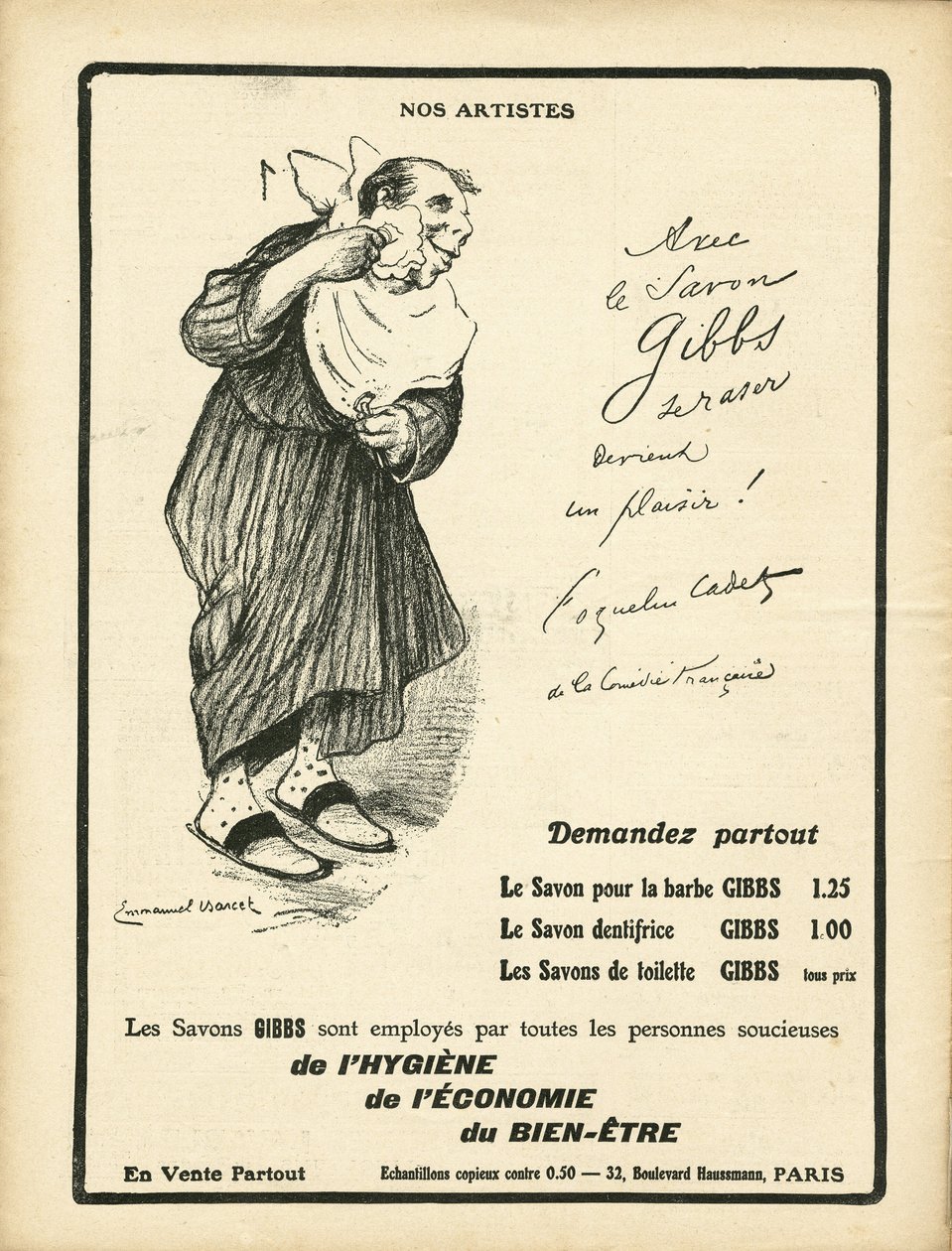 Kuvitus: Emmanuel Barcet (1870-1940) Le Riressa, 23.1.2009 - Taiteilijamme - Reklamaatiojulkistus, hygienia - Unikkokadetti tekijältä Emmanuel Barcet
