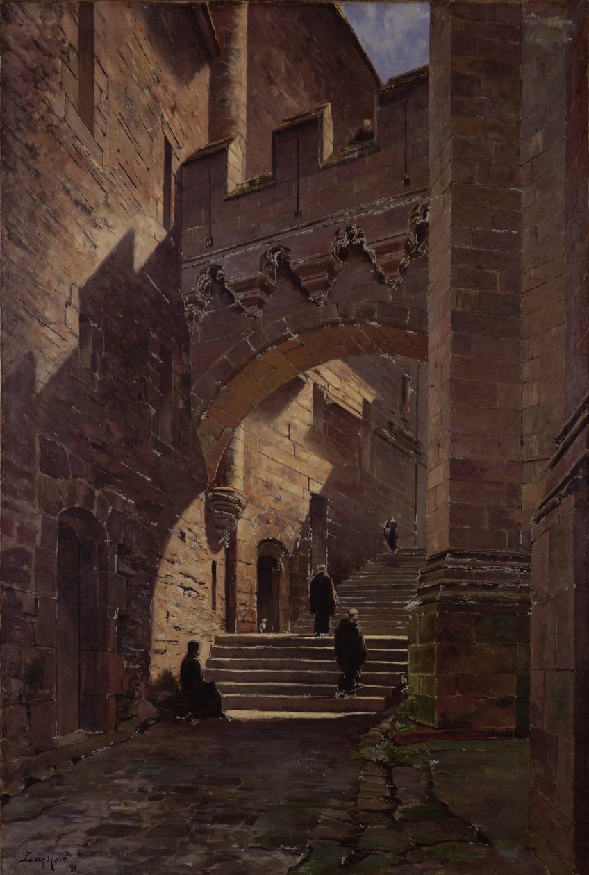 Mont Saint-Michel, linnoitettu portti luostarissa, 1881 tekijältä Emmanuel Lansyer