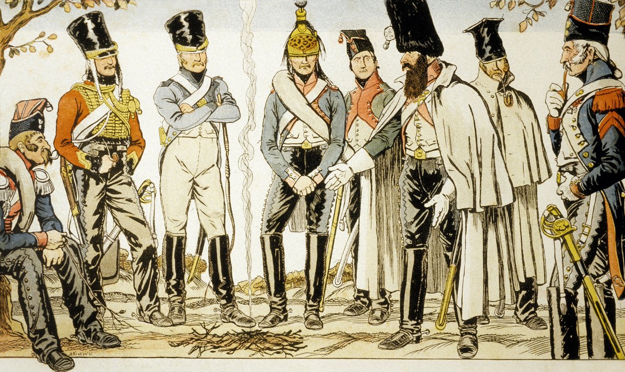 Armee Francaise 1810 vasemmalta oikealle hevonen-leger lancier Houzard-ratsastaja Dutrain Dragon tekijältä Emmanuel Poire Caran D