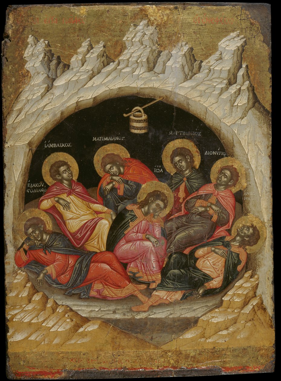 Efesoksen seitsemän nukkujaa (munan tempera paneelissa) tekijältä Emmanuel Tzanes