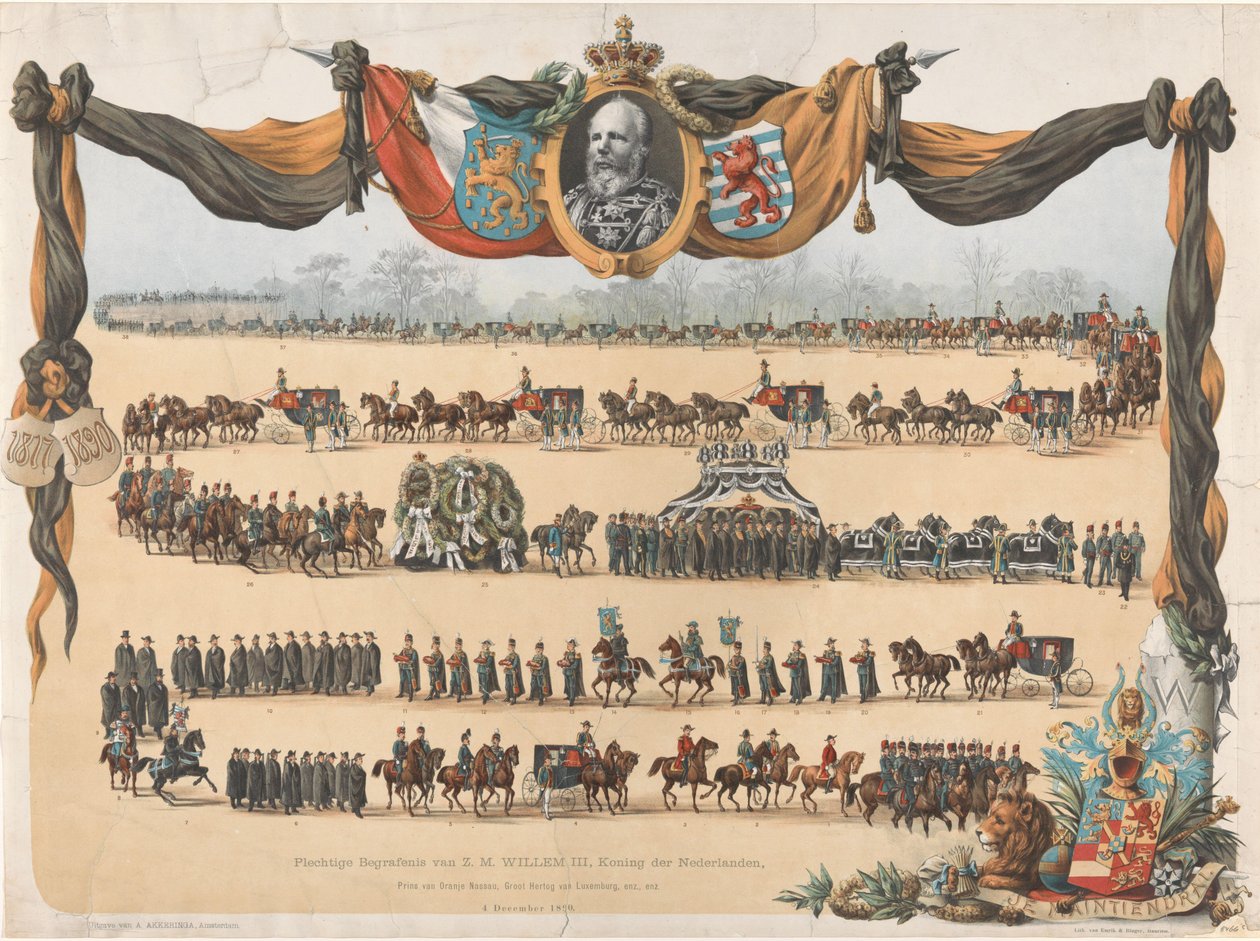 Alankomaiden kuninkaan H.M. Willem III:n juhlalliset hautajaiset (...) 4. joulukuuta 1890 (esineessä oleva otsikko) tekijältä Emrik and Binger