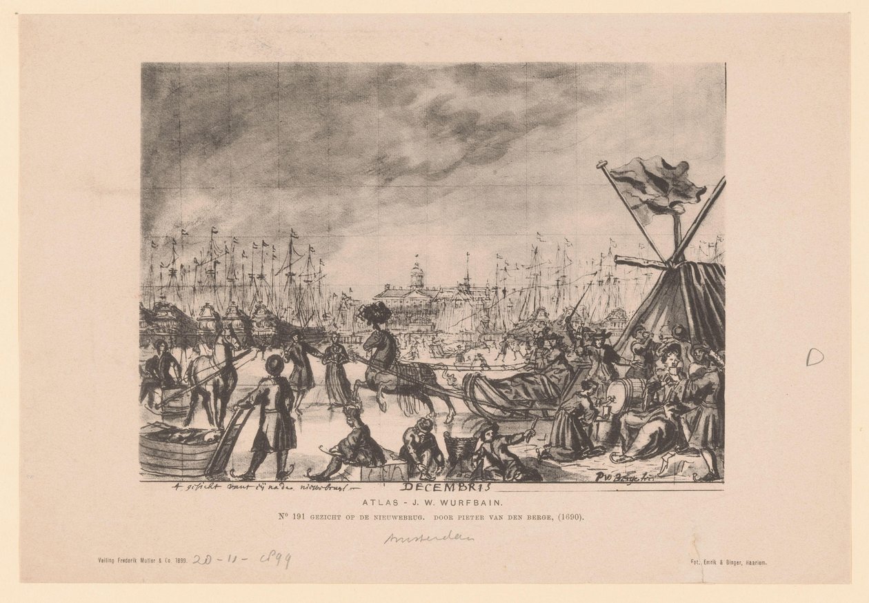 Pieter van den Bergen piirustuksen jäljennös Nieuwe Brugin näkymistä tekijältä Emrik and Binger