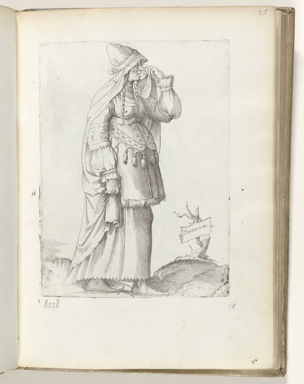 Tartara (otsikko esineessä) Tartaarse vrouw, ca. 1550 Aikamme eri kansojen asenteet (sarjan nimi) tekijältä Enea Vico