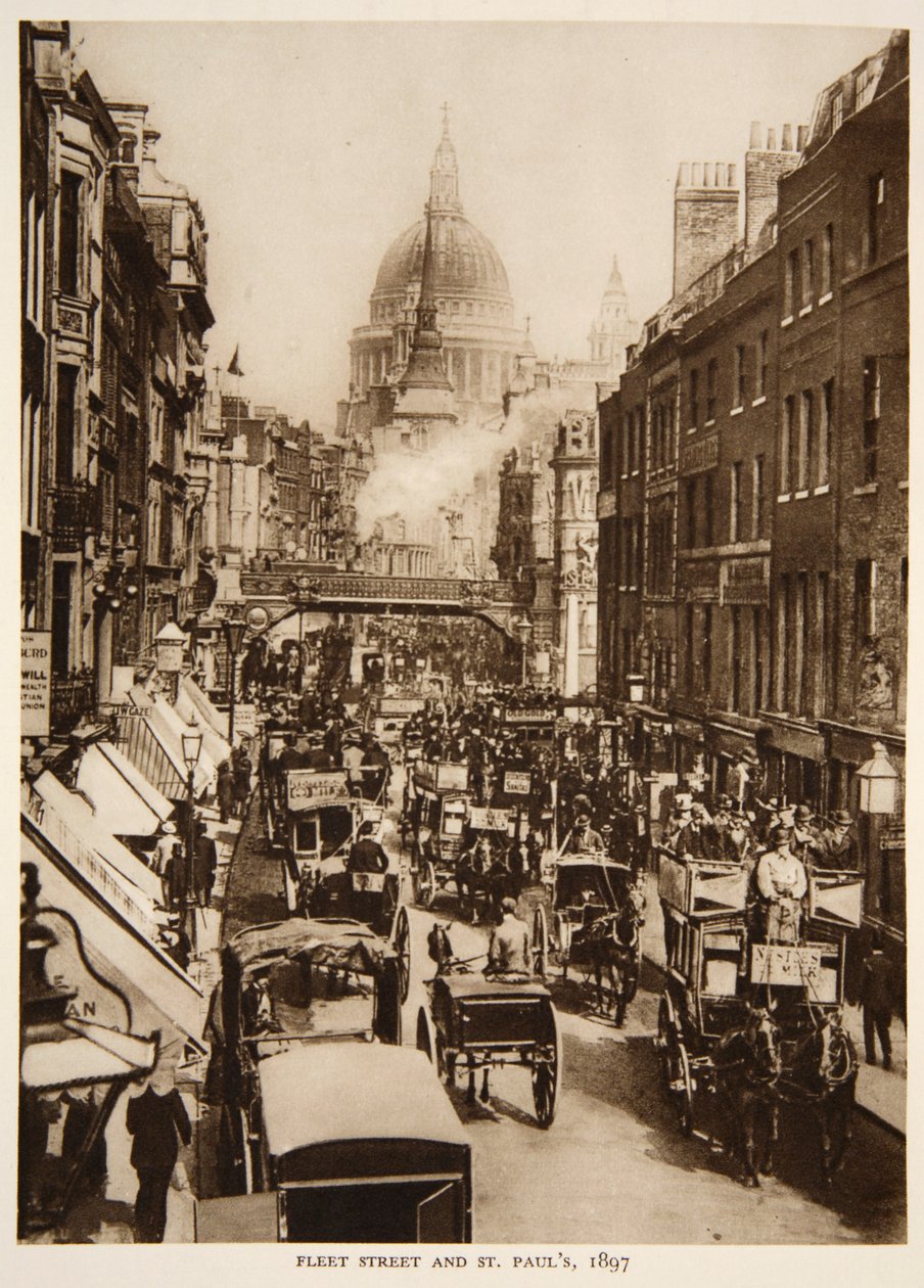 Fleet Street ja St. Pauls, 1897, valokuva The Timesista (seepiakuva) tekijältä English Photographer