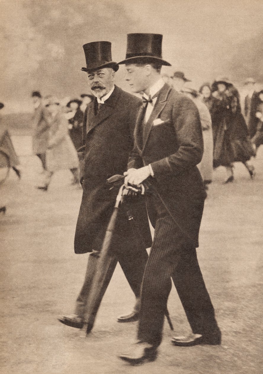 Yrjö V ja hänen poikansa Walesin prinssi, tuleva Edvard VIII, vuonna 1922, kuvitus teoksesta The Life of King George V, julkaistu noin vuonna 1935. tekijältä English Photographer