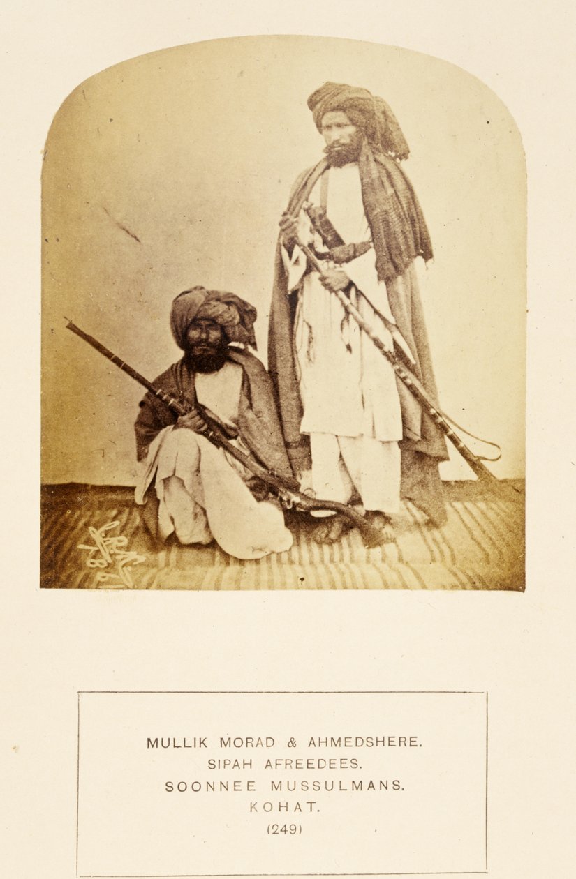 Mullik Morad ja Ahmedshere, Sipah Afreedees, Soonnee Musulmans, Kohat, J. Forbes Watsonin teoksesta The People of India, julkaistu 1868 (albumiprintti) tekijältä English Photographer