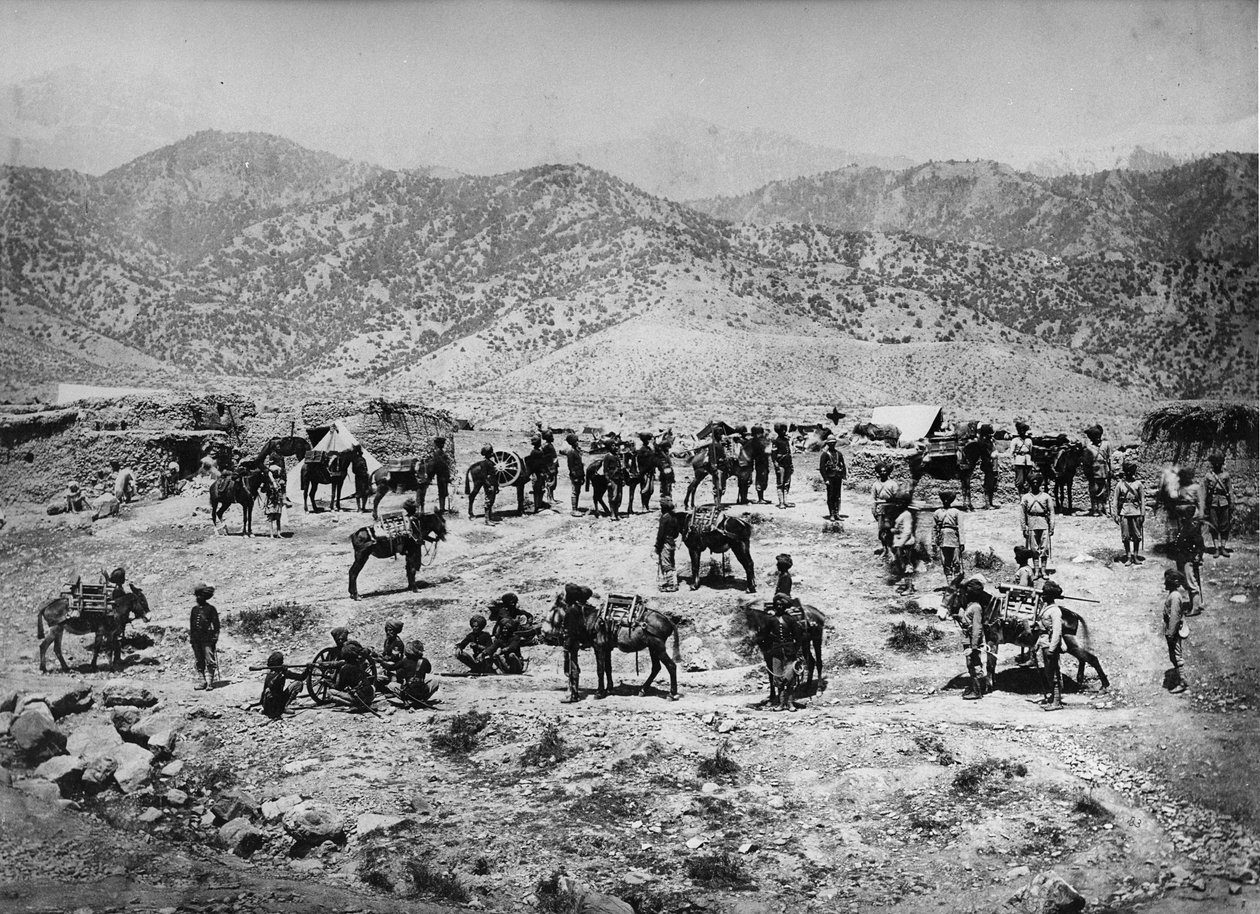 Alkuperäinen vuoristoparisto, Punjabin rajajoukot Kuramin laaksossa, 1878-80 tekijältä English Photographer