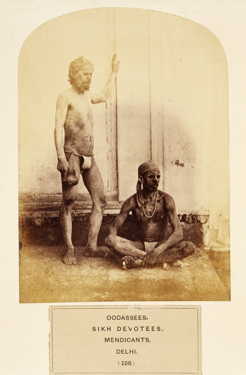 Oodassees, Sikh Devotees, Mendicants, Delhi, J. Forbes Watsonin teoksesta The People of India, julkaistu 1868 (albumiprintti) tekijältä English Photographer