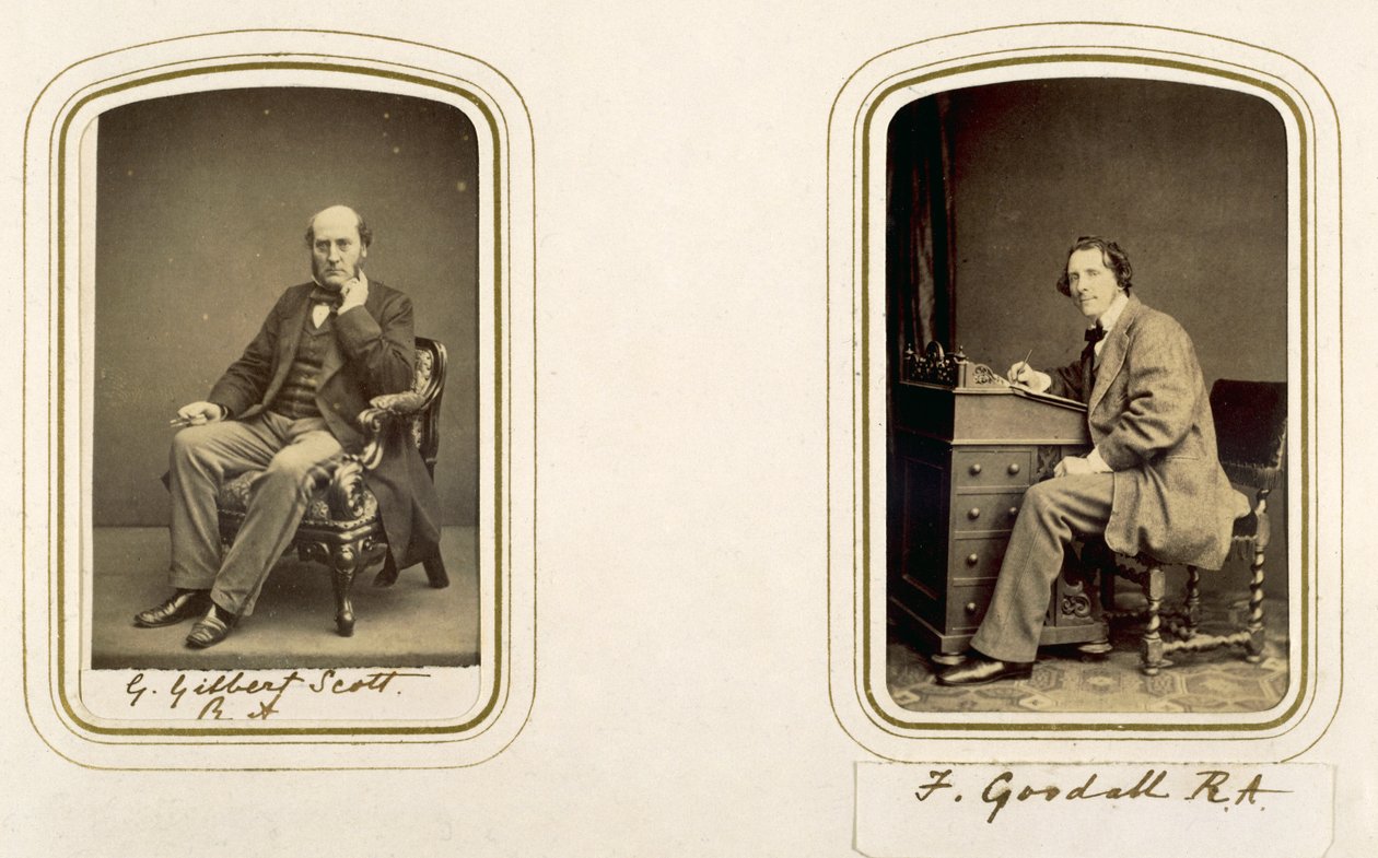 Muotokuvia George Gilbert Scottista ja Frederick Goodallista (seepiakuva) tekijältä English Photographer
