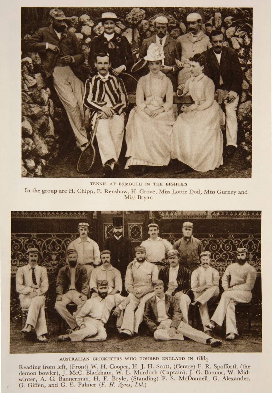 Tennis Exmouthissa 80-luvulla ja Australian krikettijoukkue, joka kiersi Englannissa vuonna 1884, valokuvia The Timesista (syväpaino) tekijältä English Photographer