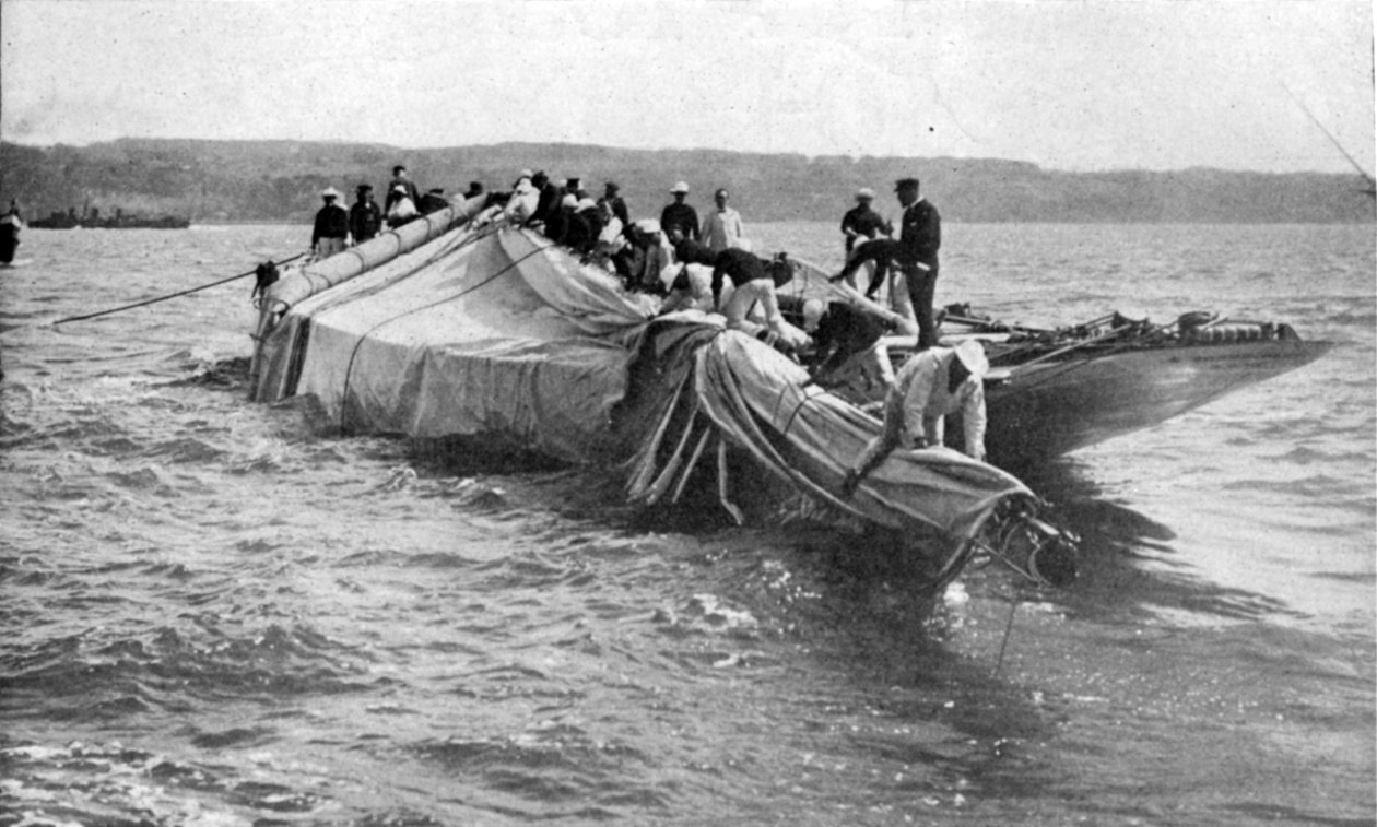 Onnettomuus Shamrock II:lle, kuvitus elokuvasta The King, 1. kesäkuuta 1901 tekijältä English Photographer