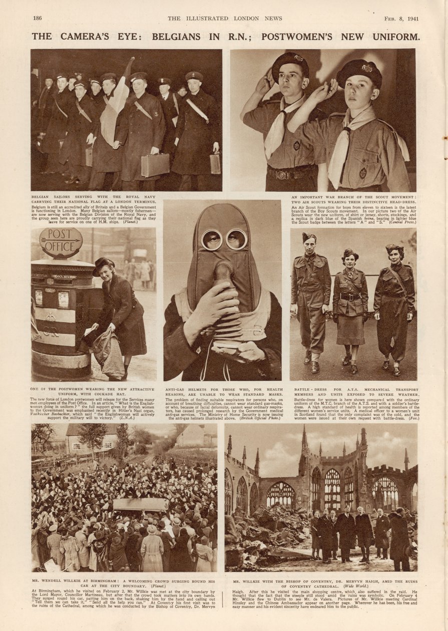 The Cameras Eye: belgialaiset R.N.:ssä; Postwomens New Uniform, The Illustrated London News, 8. helmikuuta 1941 tekijältä English Photographer