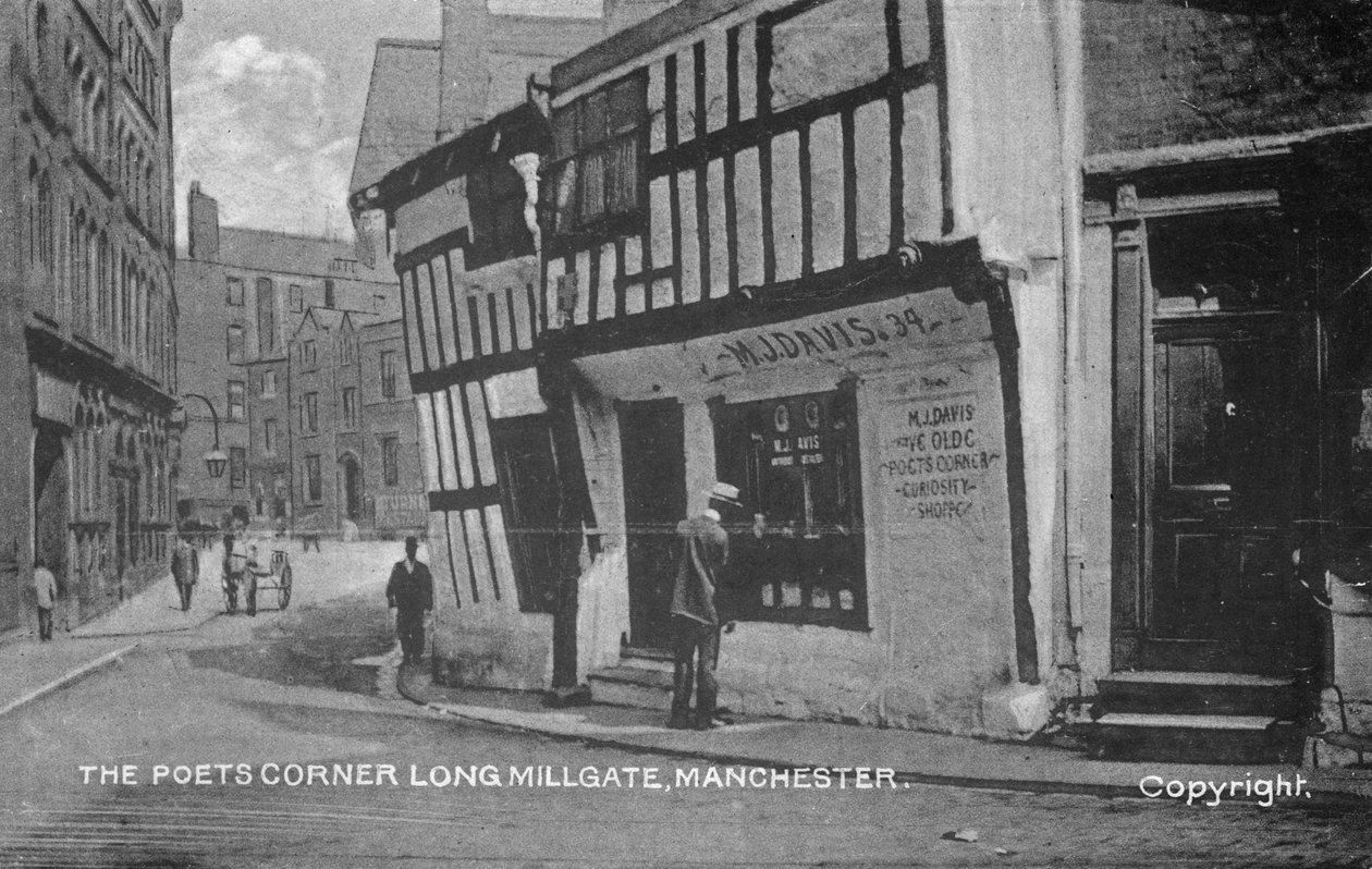 Runoilijan kulma, Long Millgate, Manchester, n. 1910 tekijältä English Photographer