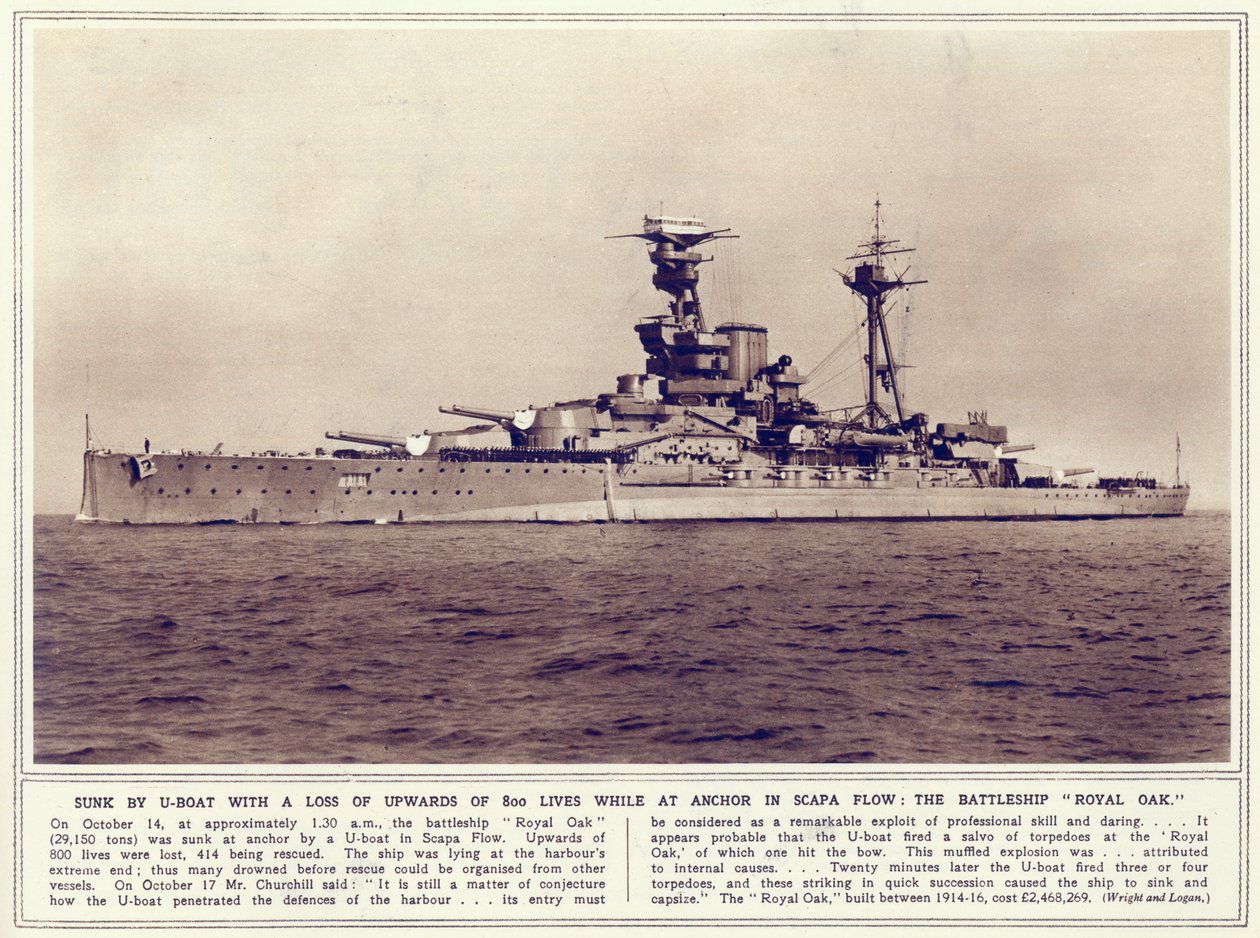 Taistelulaiva, Royal Oak, The Illustrated War News, julkaistu 1. marraskuuta 1939 tekijältä English Photographer