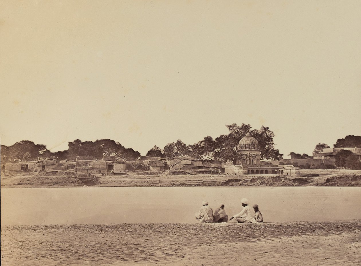 Kylä joen rannalla, n. 1858 (seepiakuva) tekijältä English Photographer
