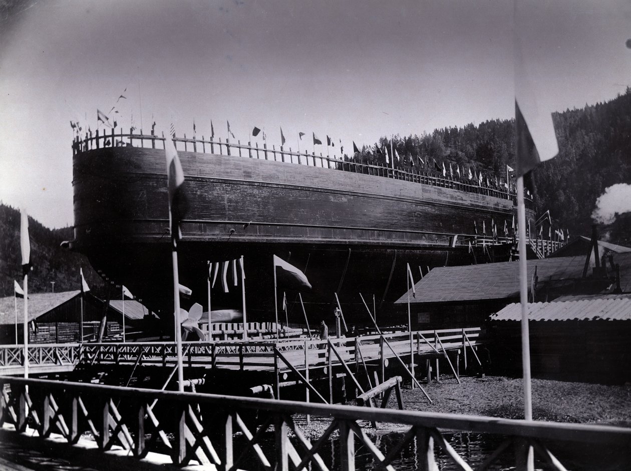 Piha nro 647, Baikal. Näytetään jäätä murtava junalauttahöyrylaiva Baikal valmiina laskeutumaan Baikal-järveen, 1896 tekijältä English Photographer