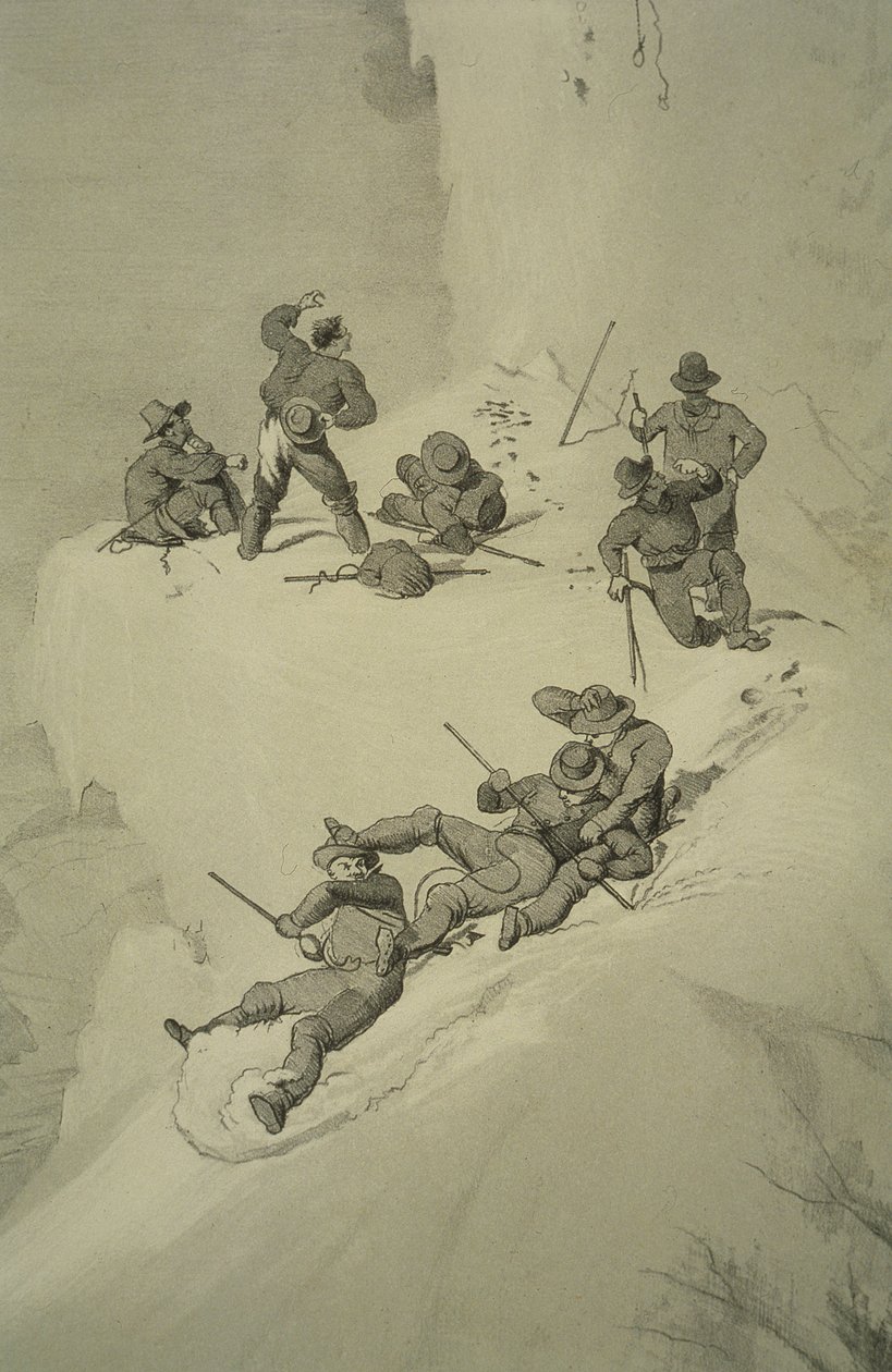 Putoaminen nousussa, kymmenestä kohtauksesta Mont Blancin viimeisellä nousulla, mukaan lukien viisi näkymää huipulta, J.D.H. Browne, julkaistu 1853 tekijältä English School