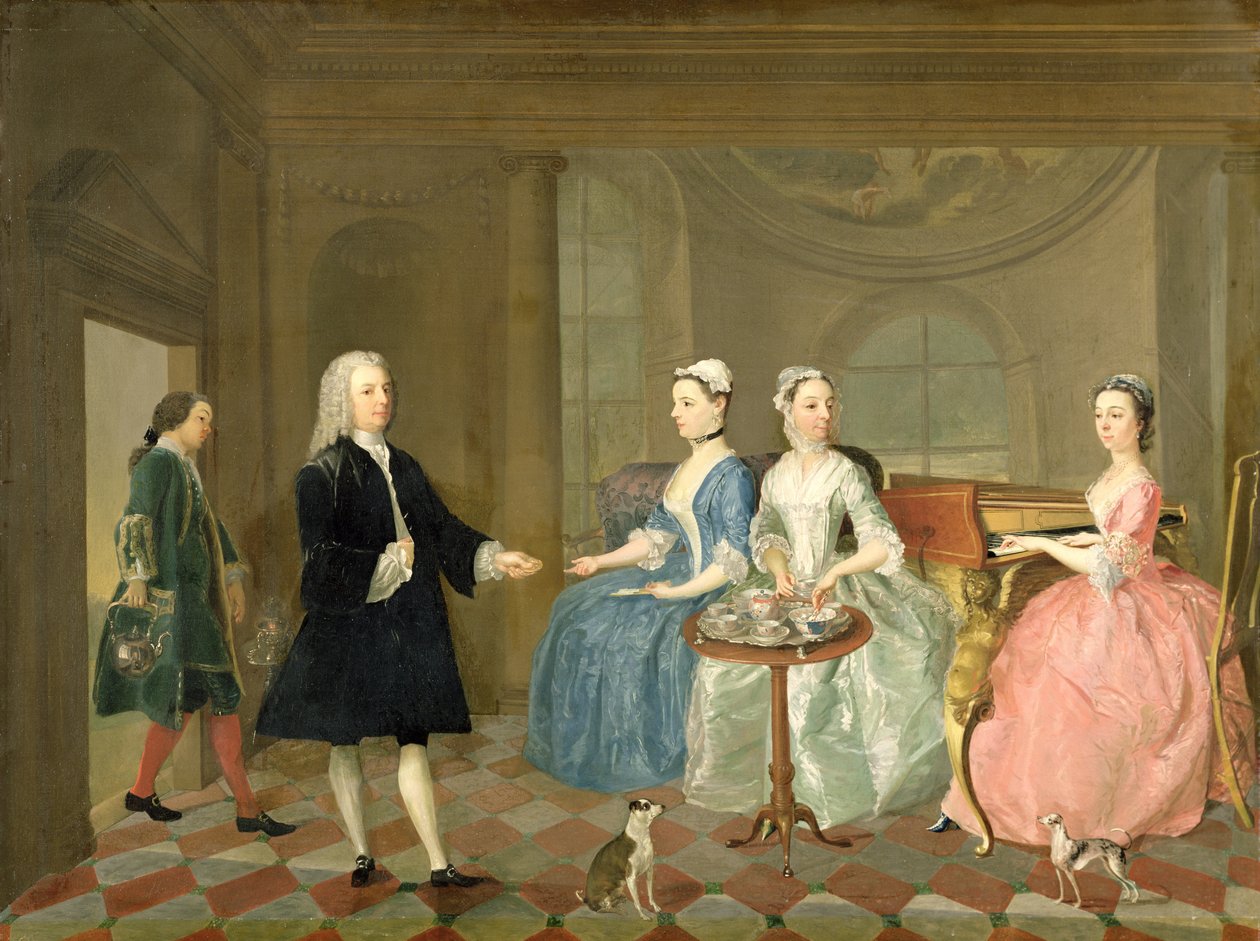 Perhe, joka tarjoillaan teen kanssa, n. 1740-1745 tekijältä English School