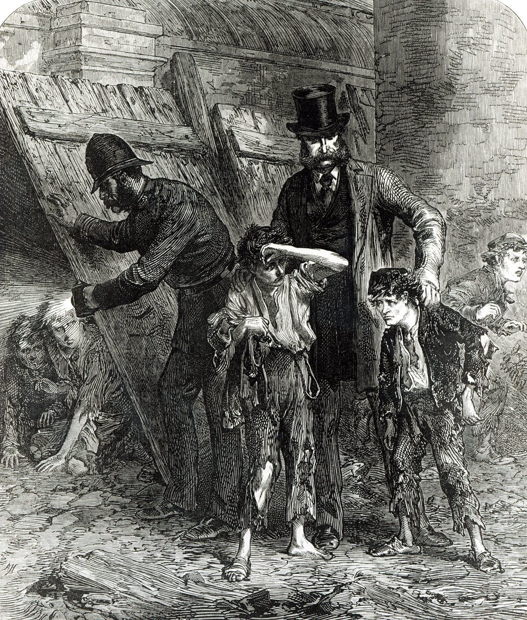 Lontoon koululautakunnan vangitseminen, 2.40 aamulla, The Illustrated London News -lehdestä, 9. syyskuuta 1871. tekijältä English School