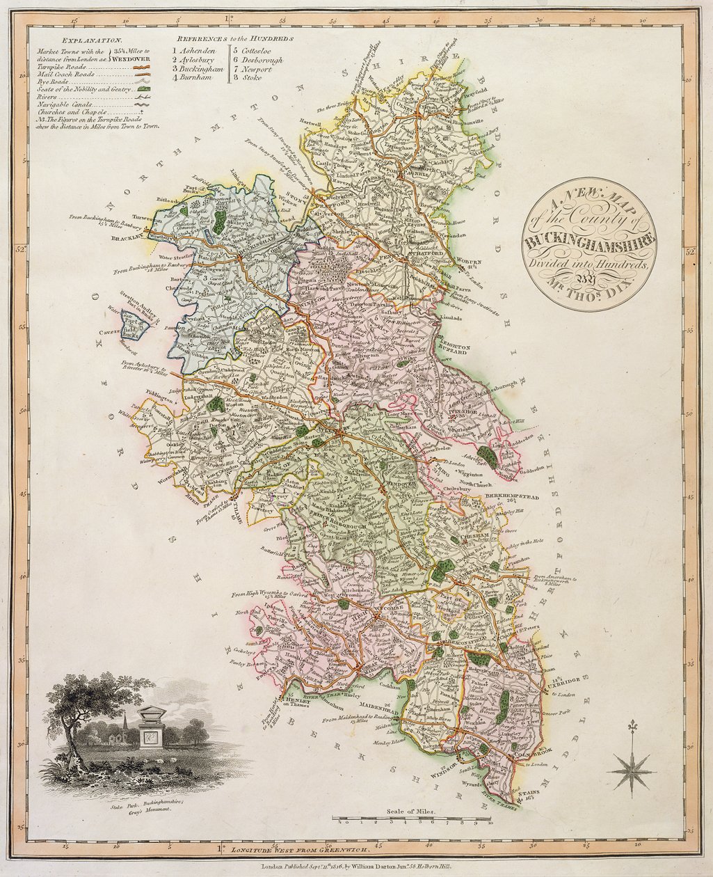 Uusi kartta Buckinghamshiren kreivikunnasta, 1816 tekijältä English School