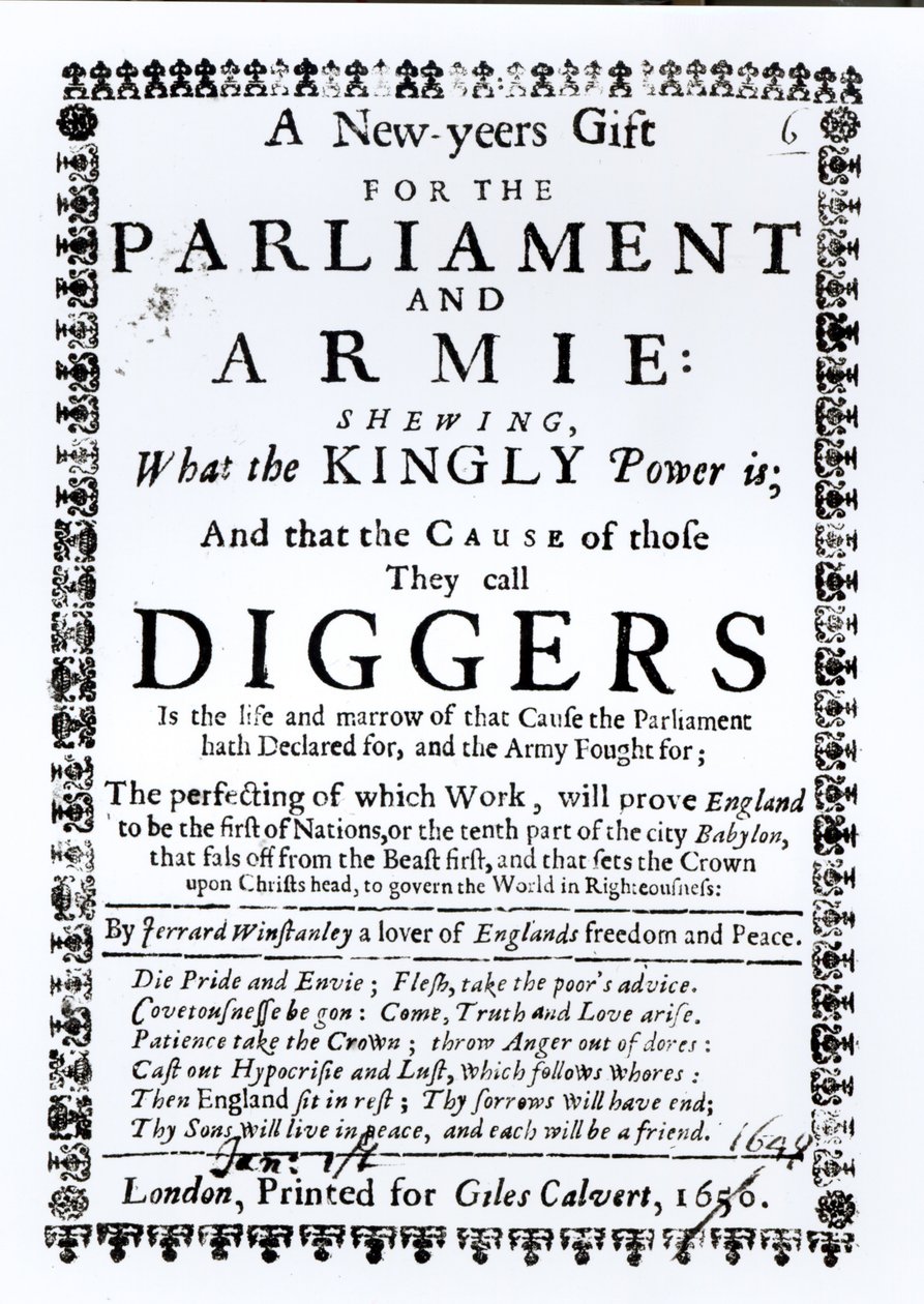 Uudenvuoden lahja parlamentille ja armeijalle, joka näyttää, mikä on kuninkaallinen valta ja syyt niille, joita he kutsuvat kaivojiksi, julkaistu 1650 tekijältä English School