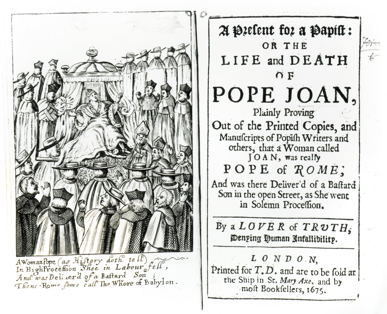 Lahja paaville eli paavi Joanan elämä ja kuolema, 1675 tekijältä English School