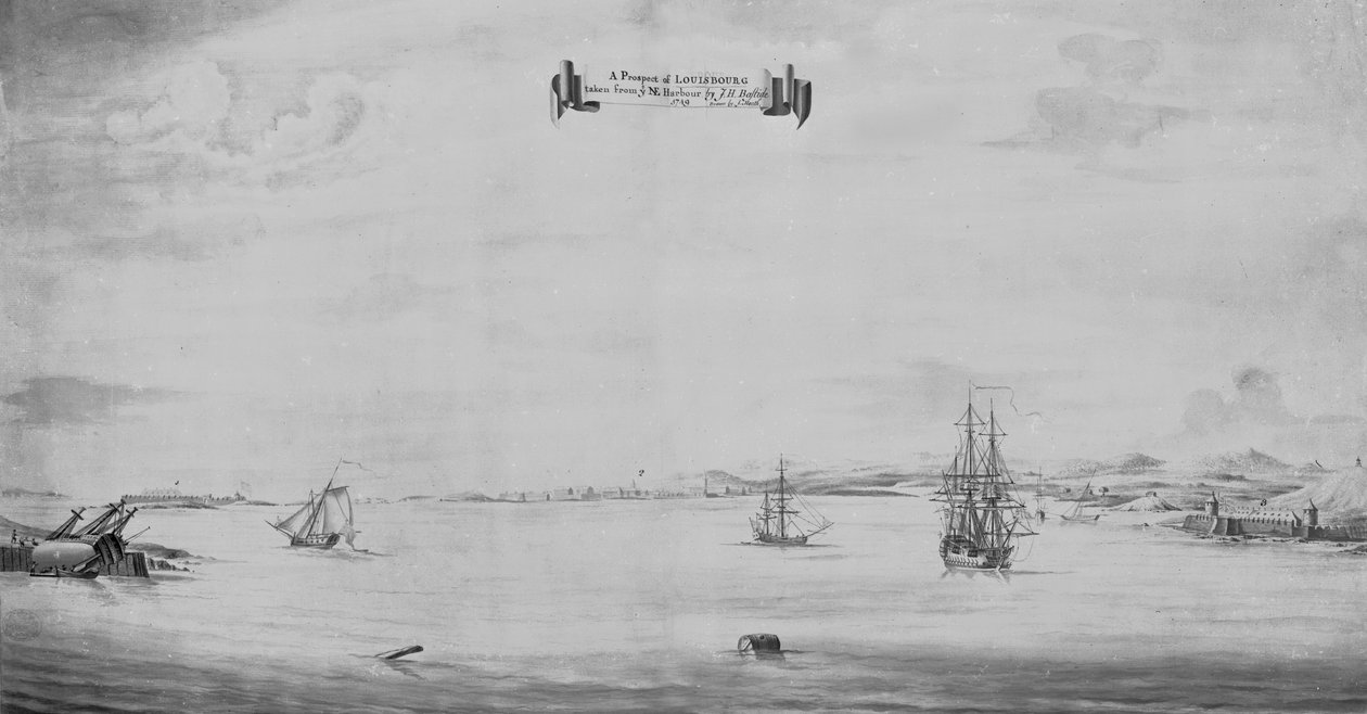 Louisbourgin näkymä NE-satamasta, 1749 tekijältä English School