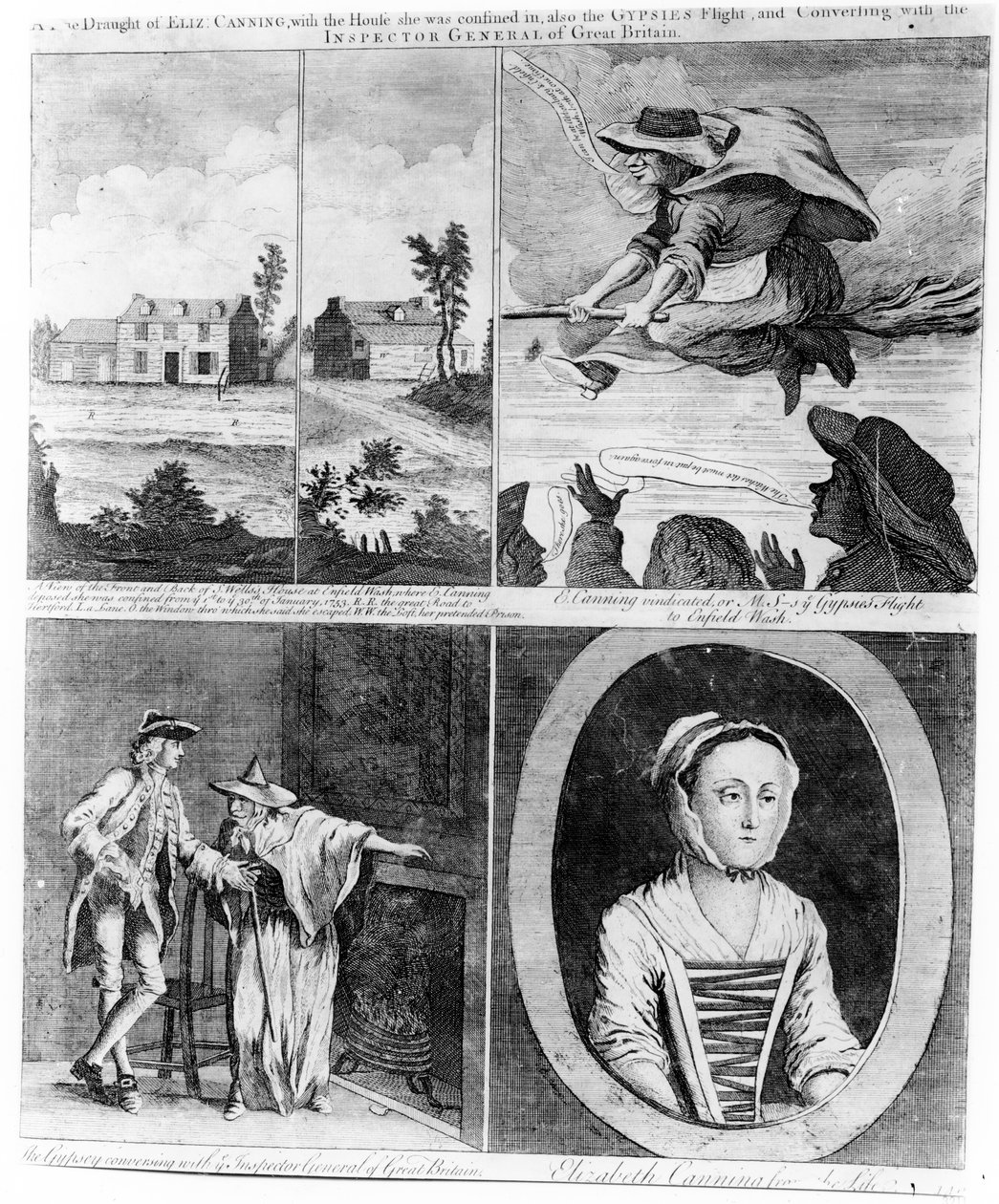 "A True Draft of Eliz Canning", satiirinen vedos Elizabeth Canningin tarinasta, 1753 tekijältä English School
