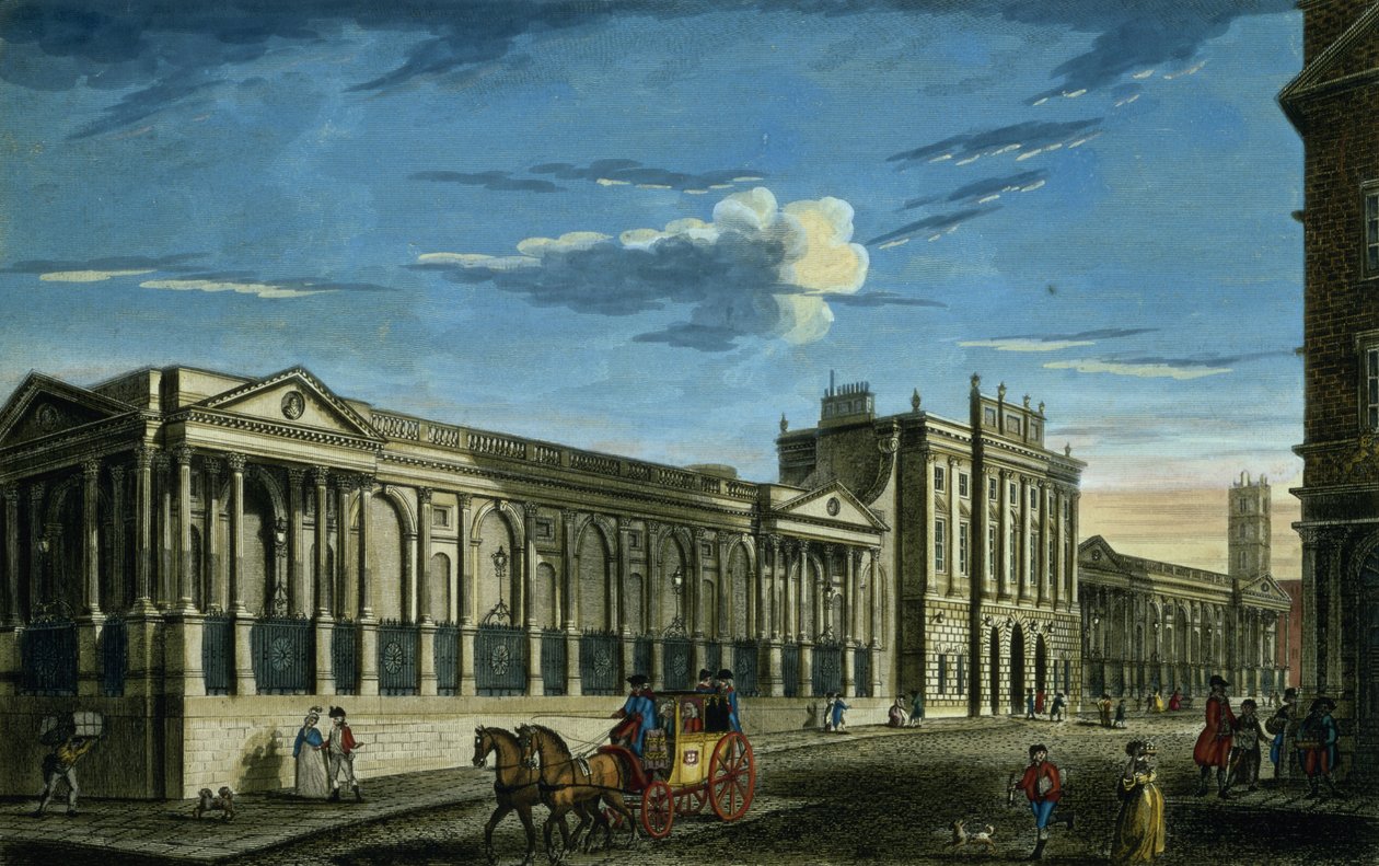 Näkymä Bank of Englandista, Threadneedle Street, Lontoo, painettu Bowles and Carverille, pubille. 1797 tekijältä English School