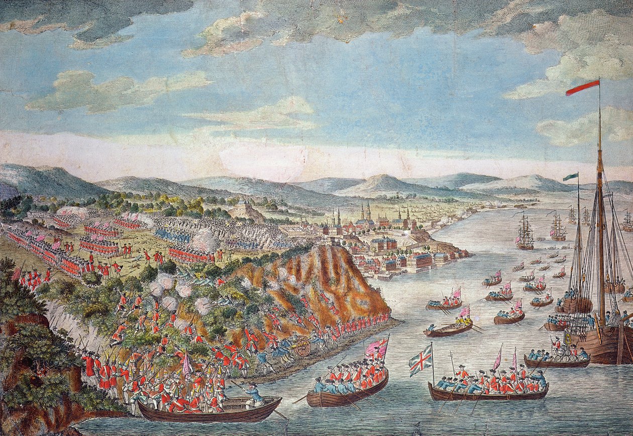 Näkymä Quebecin valloittamisesta, 13. syyskuuta 1759 (värikaiverrus) tekijältä English School