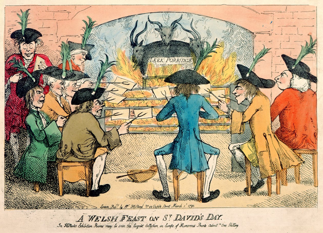 Walesilainen juhla Pyhän Daavidin päivänä, 1790 (värillinen etsaus). tekijältä English School
