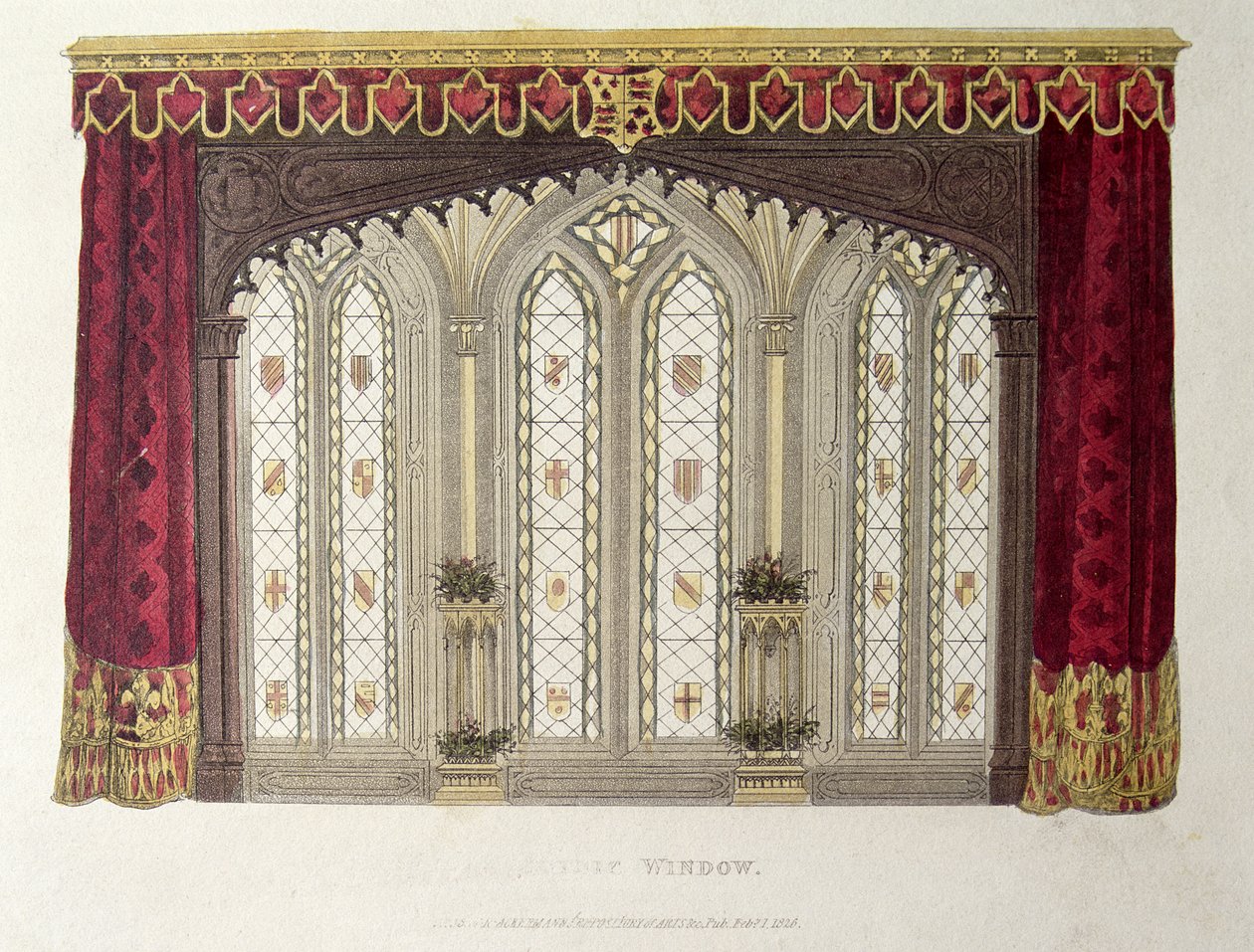 Sarja jatkuvia ranskalaisia ikkunaverhoja, levy 33 Ackermanns Repository of Artsista, julkaistu 1811 tekijältä English School