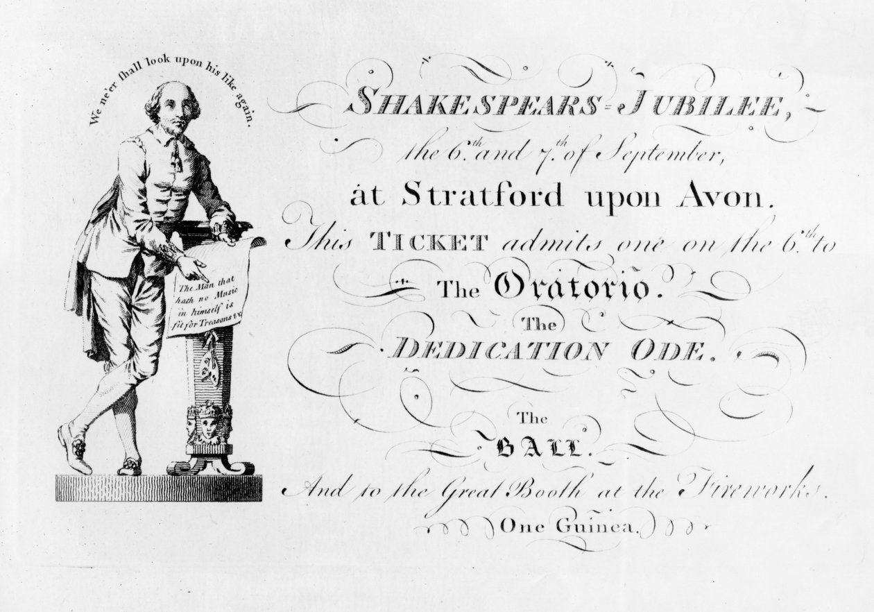 Lippu Shakespearen juhlavuoden 1769 juhliin tekijältä English School
