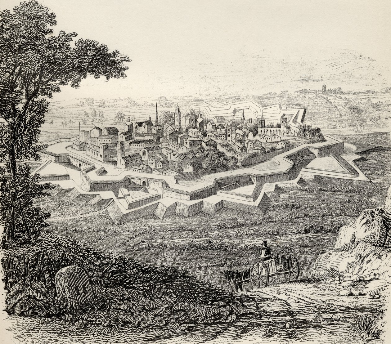Kaupunki, jota suojelevat linnakepuolustukset, "The National Encyclopaedia", julkaisija William Mackenzie, Lontoo, 1800-luvun lopulla tekijältä English School