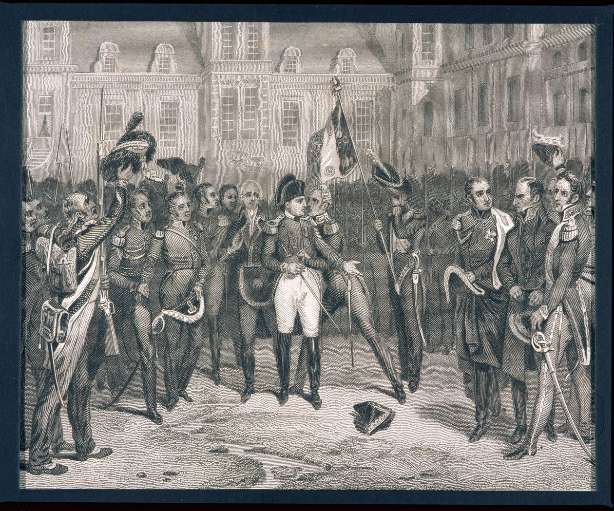 "Adieu at Fontainebleau": Napoleon (1769-1821) sanoo jäähyväiset vanhalle vartijalle Fontainebleaussa vuonna 1814 tekijältä English School