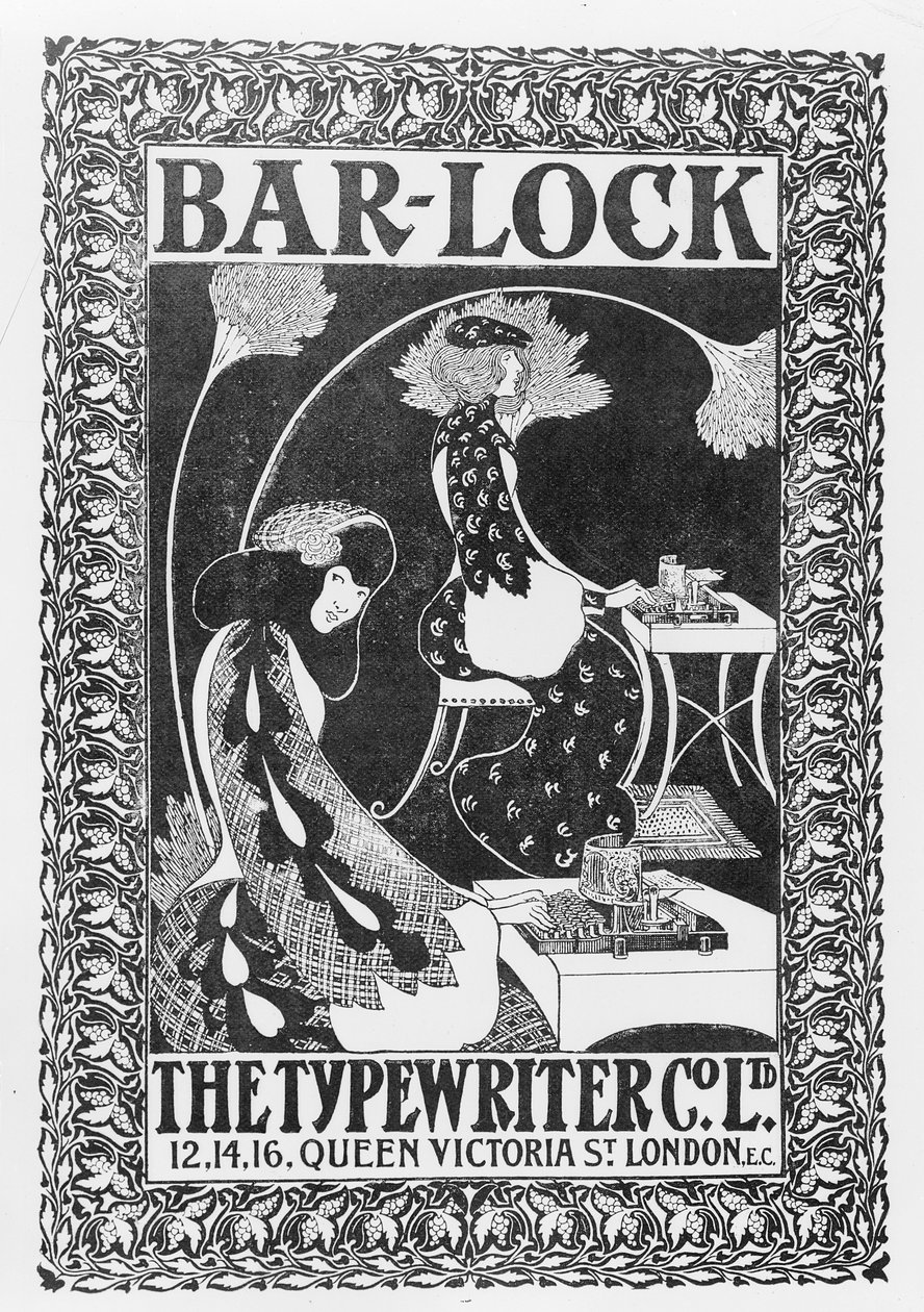 Mainos Bar-Lock-kirjoituskoneista, n. 1895 tekijältä English School