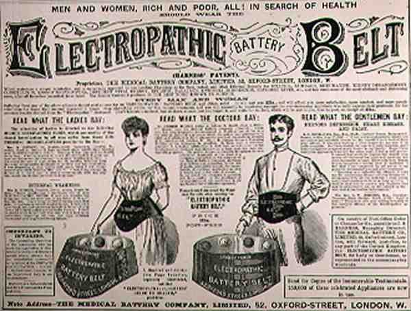 Electropathic Battery Belt -mainos, The Illustrated London News, 1. syyskuuta 1886 tekijältä English School