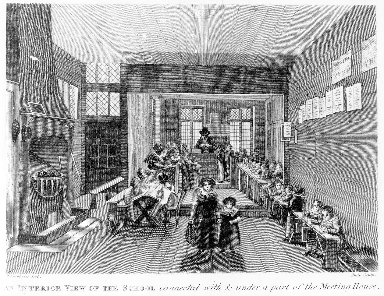 R. Wilkinson, 125 Fenchurch St., Lontoo, 1822, julkaisi koulun sisäkuvan. tekijältä English School